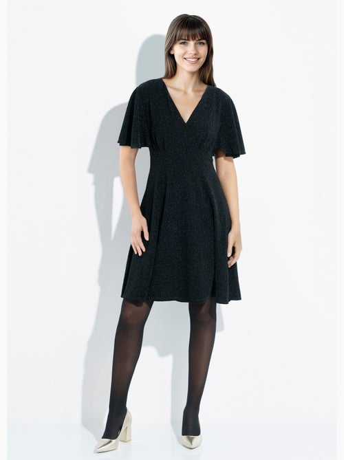 Vestido acampanado de punto metalizado con escote en v - afibel - Kiabi