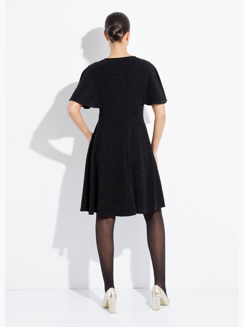 Vestido acampanado de punto metalizado con escote en v - afibel Negro - Kiabi