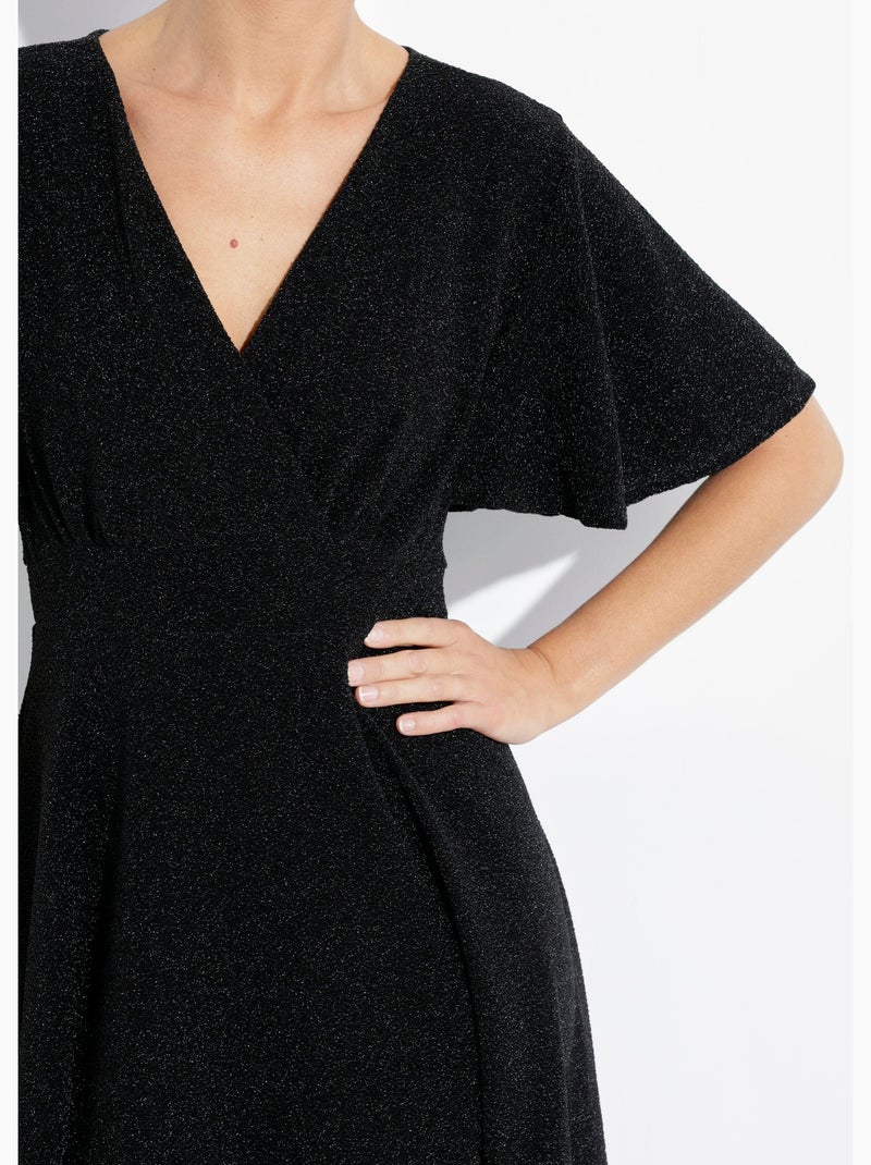 Vestido acampanado de punto metalizado con escote en v - afibel Negro - Kiabi