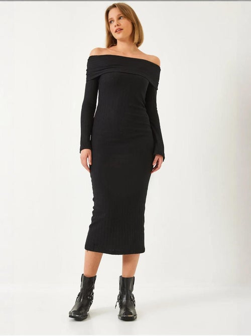 Vestido acanalado con mangas acampanadas y cuello madonna lucci - Kiabi