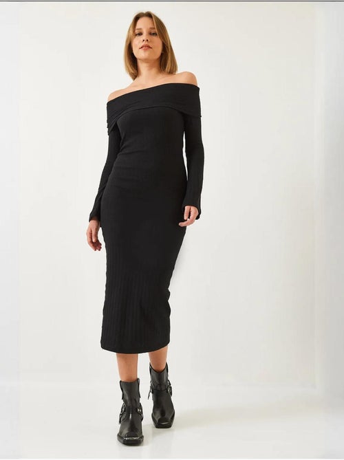 Vestido acanalado con mangas acampanadas y cuello madonna lucci - Kiabi