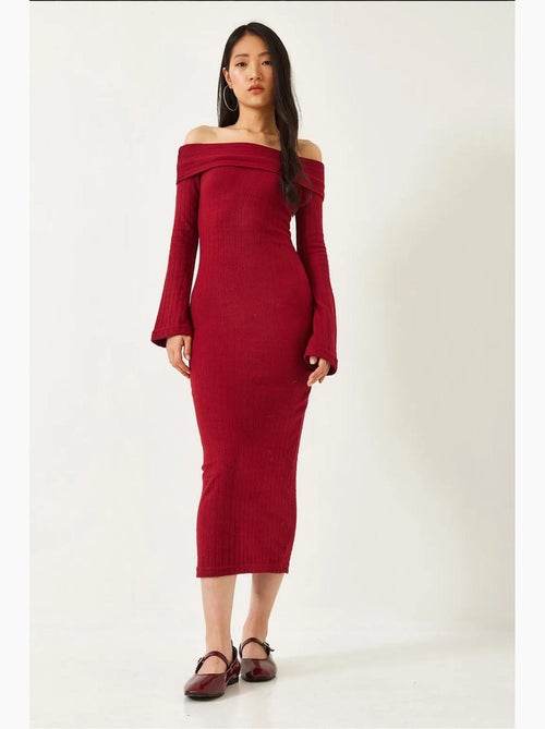 Vestido acanalado con mangas acampanadas y cuello madonna lucci - Kiabi