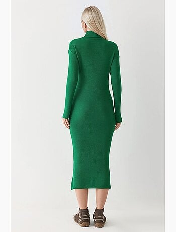 Vestido ajustado de punto con cuello alto y canalé de mi moda my fashion