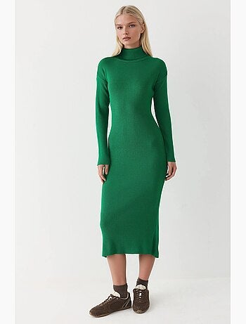 Vestido ajustado de punto con cuello alto y canalé de mi moda my fashion