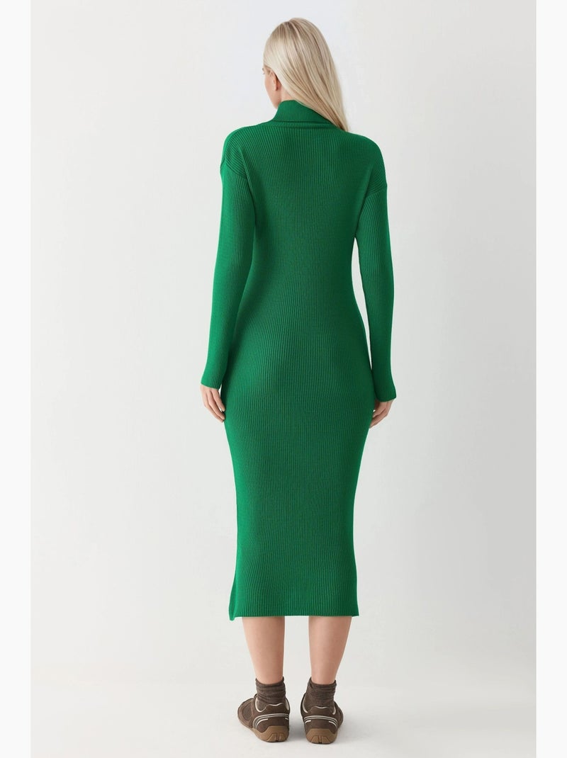 Vestido ajustado de punto con cuello alto y canalé de mi moda my fashion Verde - Kiabi