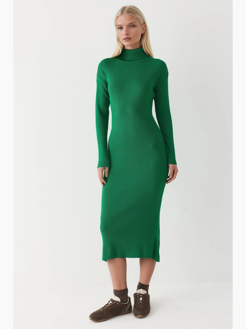 Vestido ajustado de punto con cuello alto y canalé de mi moda my fashion Verde - Kiabi