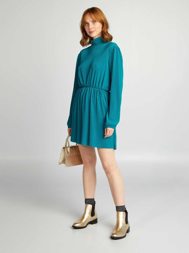 Vestido ajustado de punto plisado AZUL - Kiabi