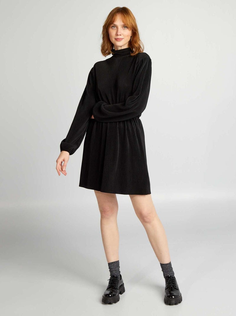Vestido ajustado de punto plisado negro - Kiabi