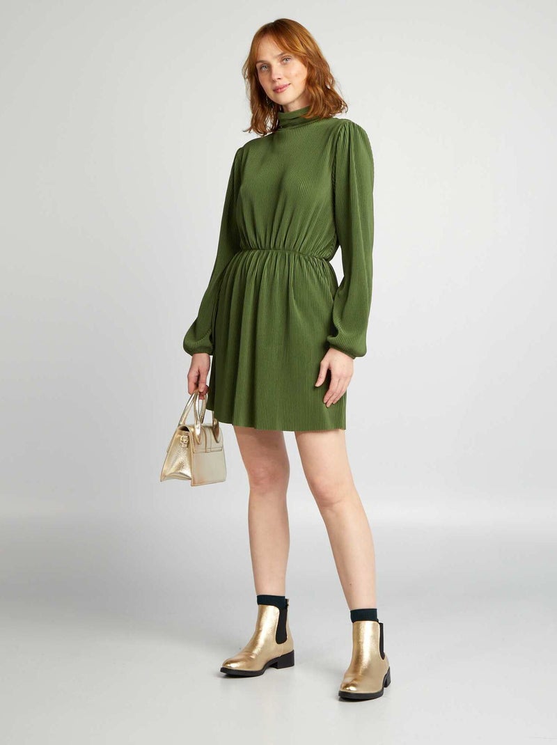 Vestido ajustado de punto plisado VERDE - Kiabi