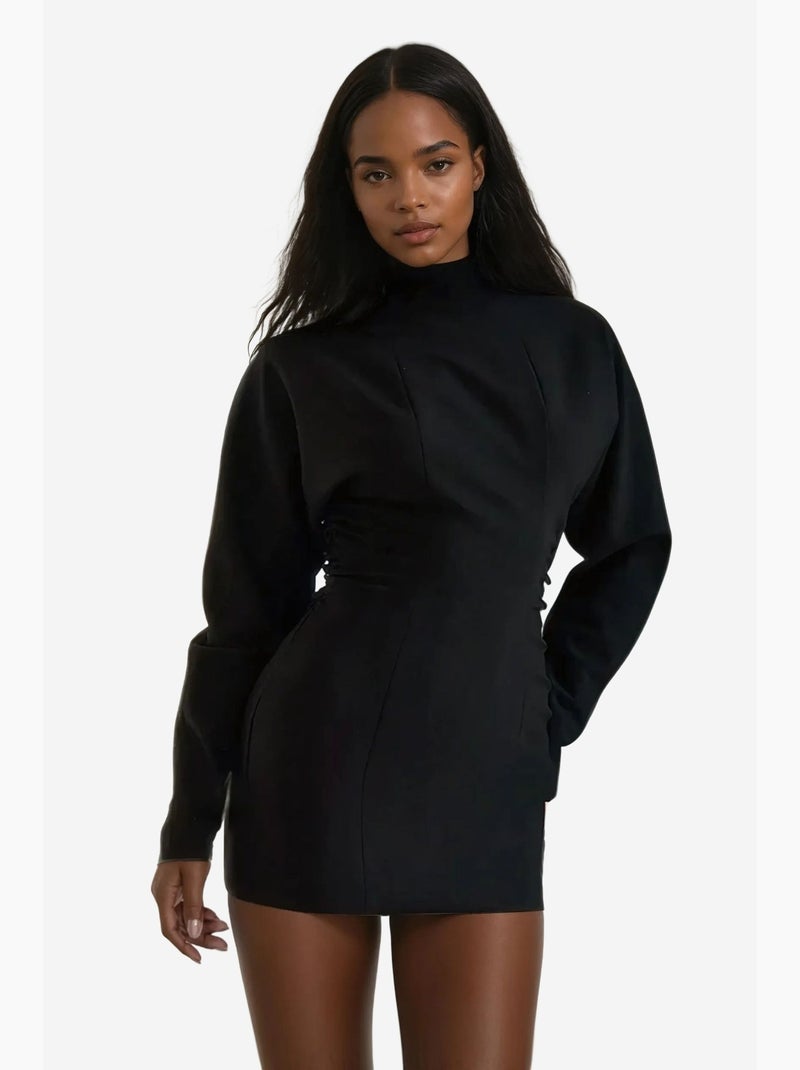 Vestido ajustado plisado con mangas de murciélago hiccup Negro - Kiabi