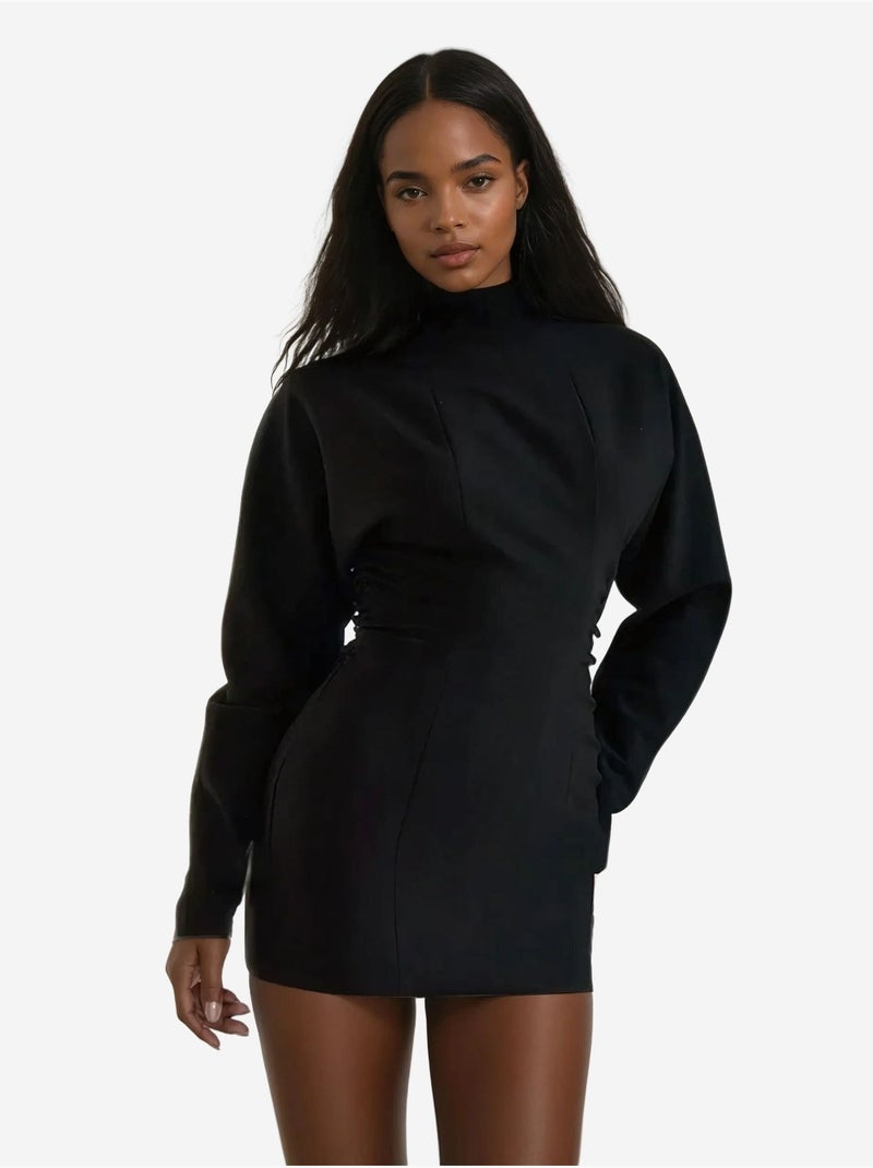 Vestido ajustado plisado con mangas de murciélago Negro - Kiabi