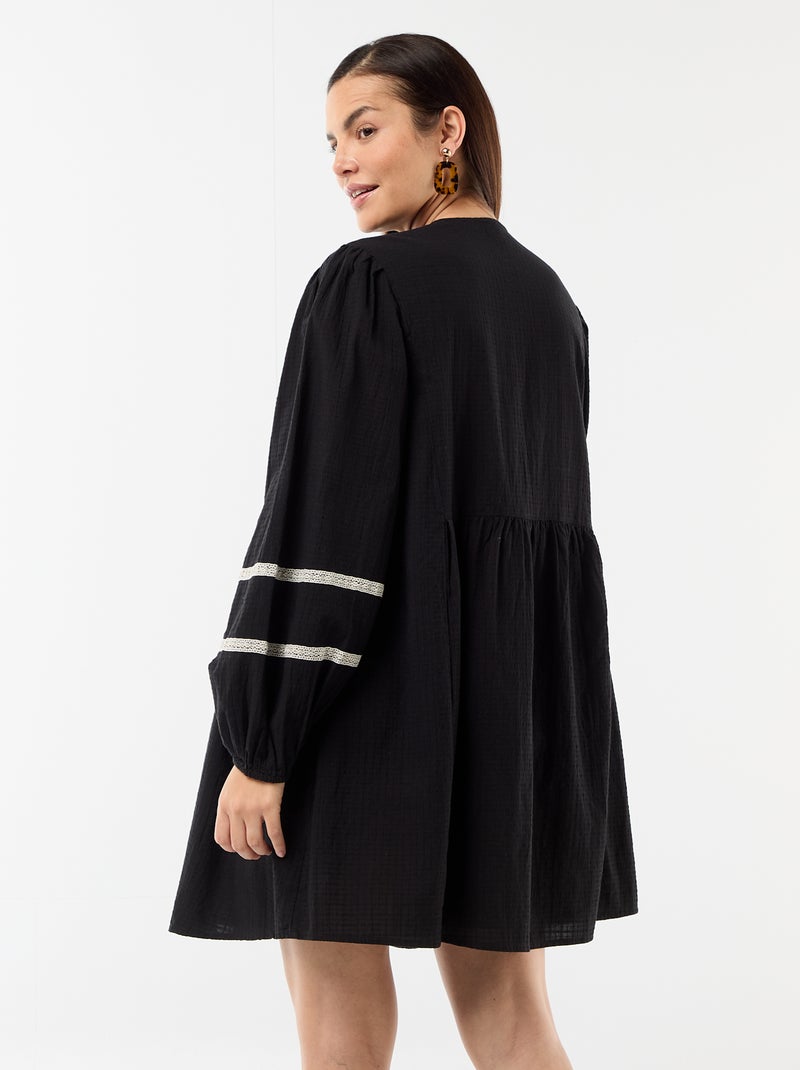 Vestido amplio de maternidad con bordados Negro - Kiabi