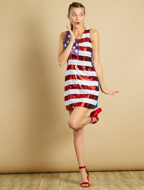 Vestido bandera de EE UU de lentejuelas Mujer - rojo/blanco - Kiabi ...