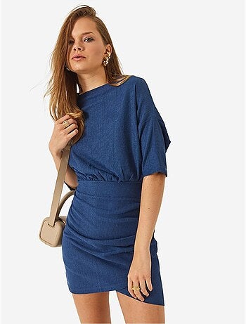 Vestido básico con cintura elástica, mangas murciélago y falda cruzada lucci