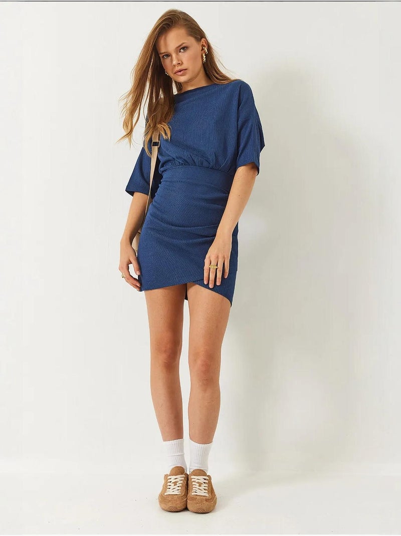 Vestido básico con cintura elástica, mangas murciélago y falda cruzada lucci Azul marino - Kiabi