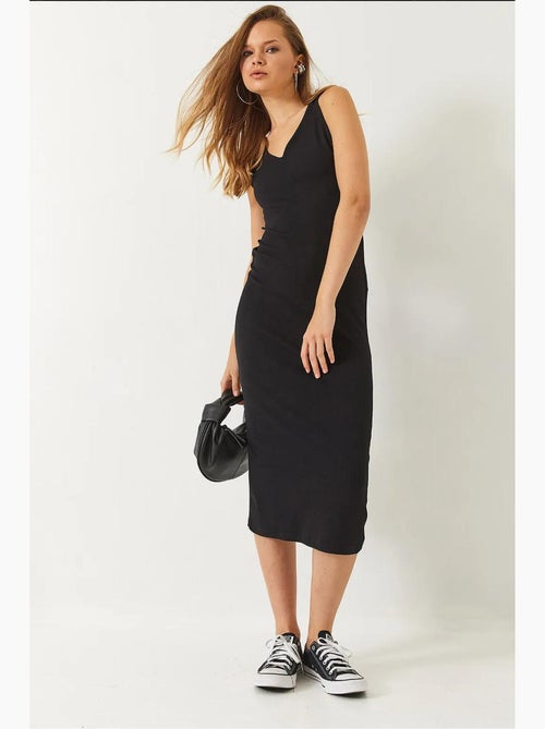 Vestido básico midi con tirantes gruesos y escote en v lucci - Kiabi