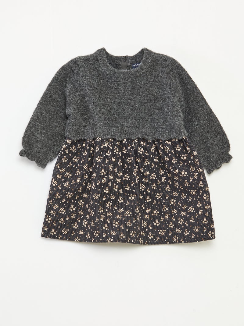 Vestido bimateria 2 en 1 de terciopelo y punto Gris - Kiabi