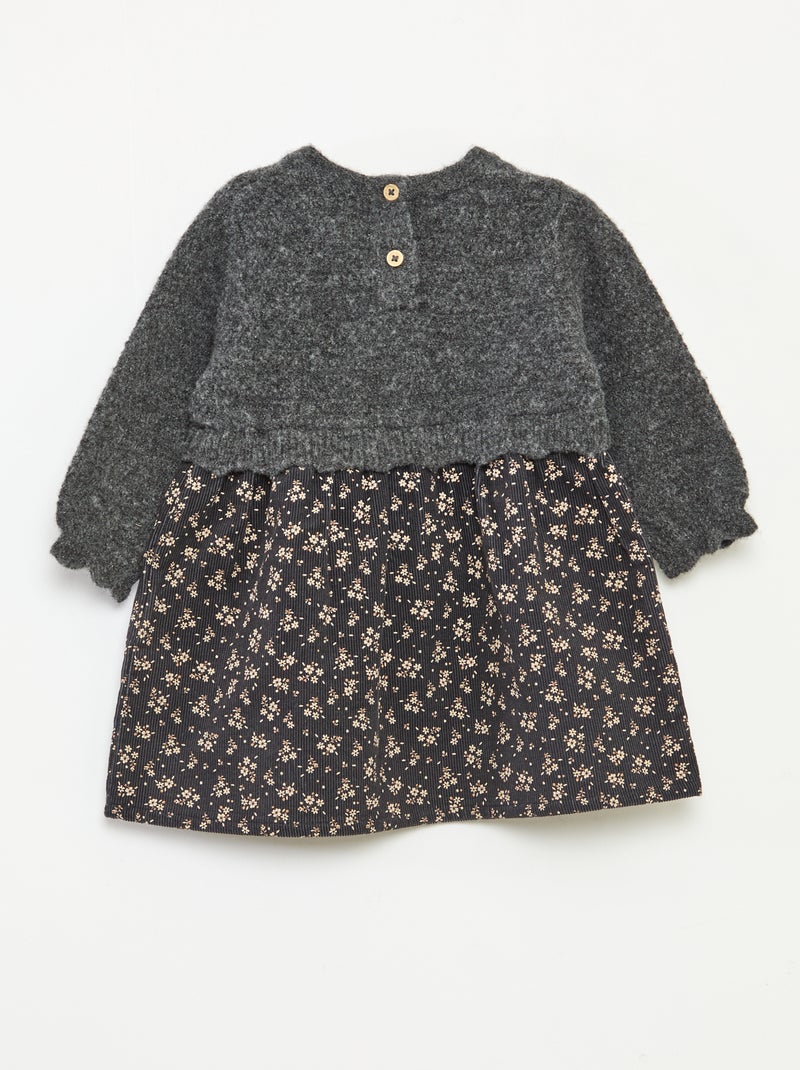 Vestido bimateria 2 en 1 de terciopelo y punto Gris - Kiabi