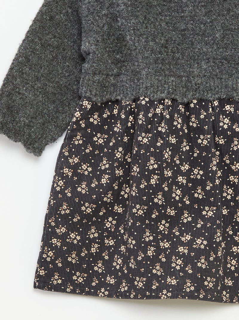 Vestido bimateria 2 en 1 de terciopelo y punto Gris - Kiabi