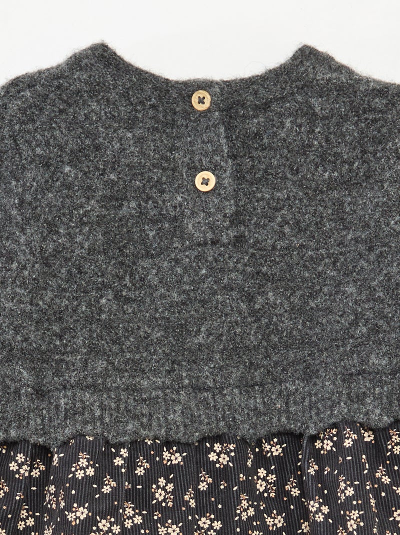 Vestido bimateria 2 en 1 de terciopelo y punto Gris - Kiabi