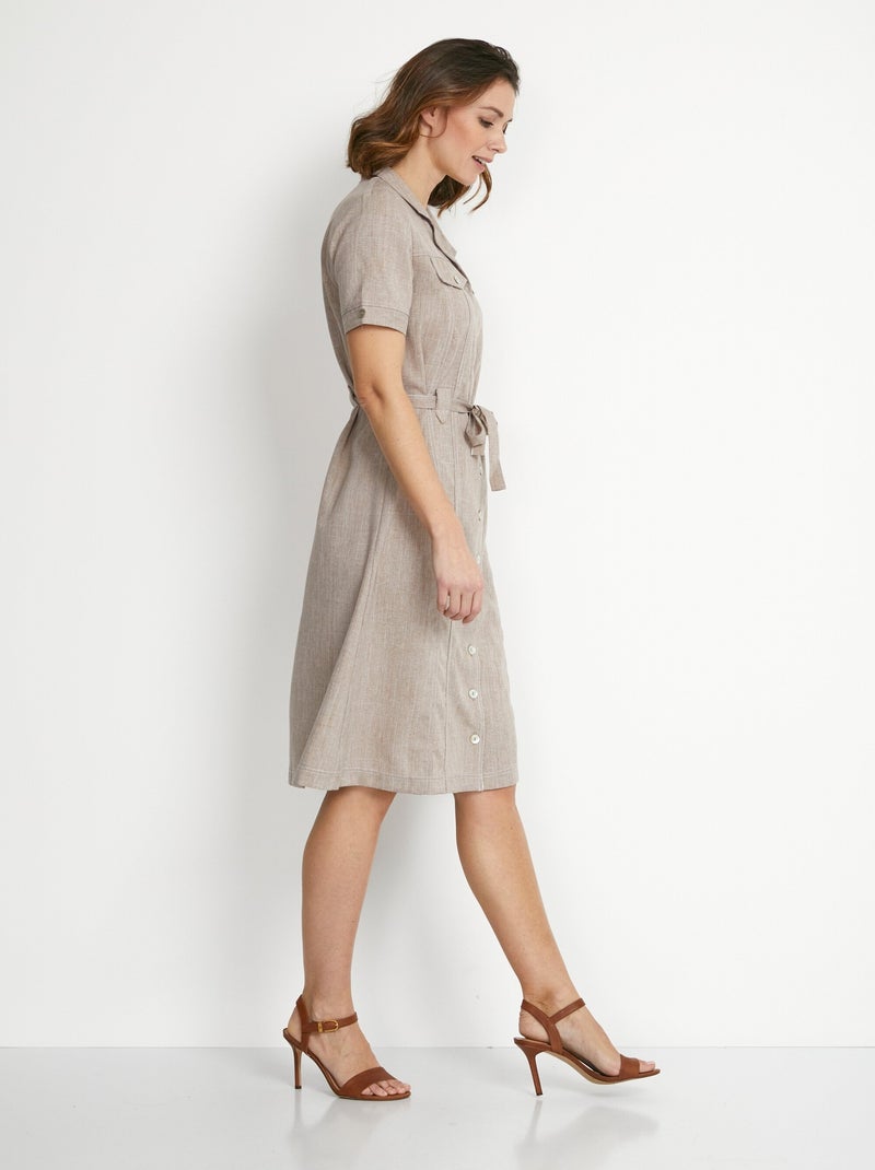 Vestido blusón de corte recto y largo medio - Afibel Beige - Kiabi