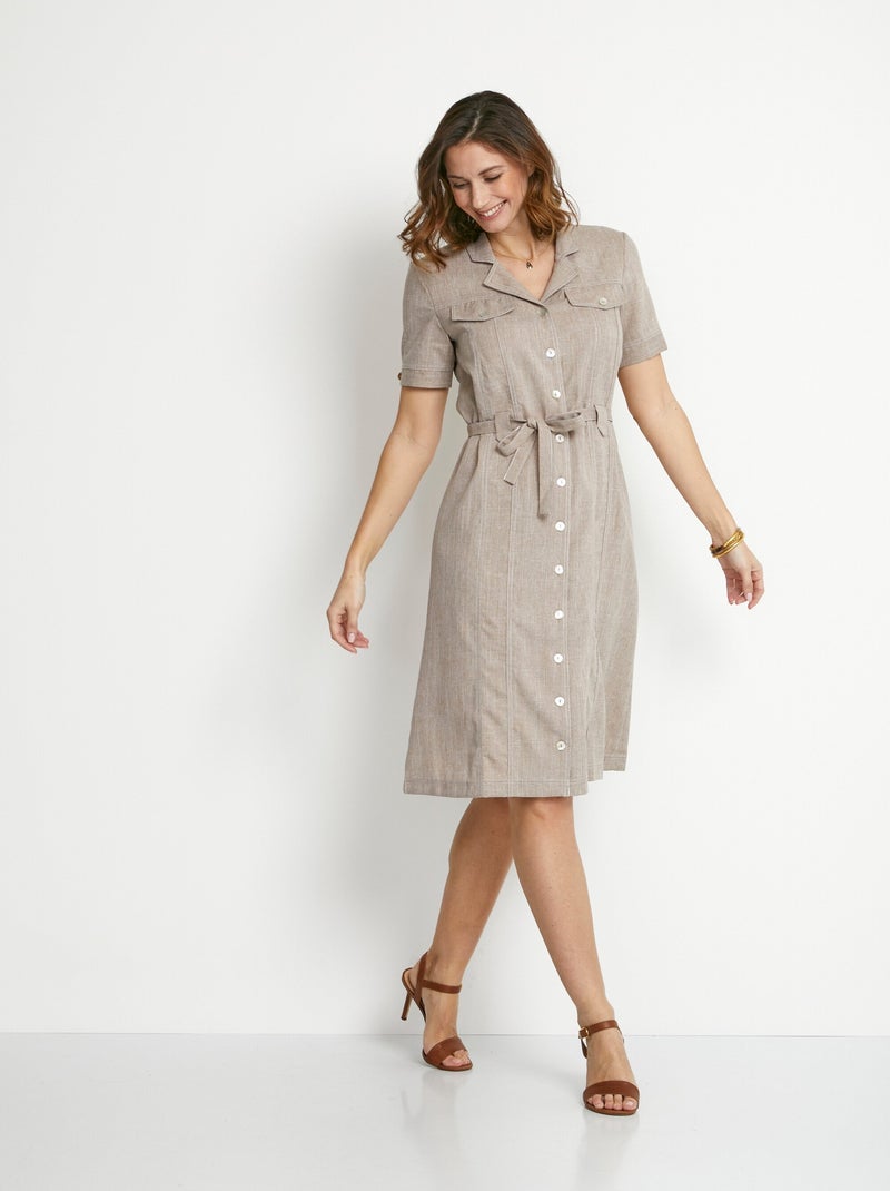 Vestido blusón de corte recto y largo medio - Afibel Beige - Kiabi