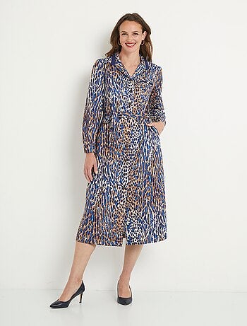 Vestido blusón midi con estampado de leopardo - Afibel