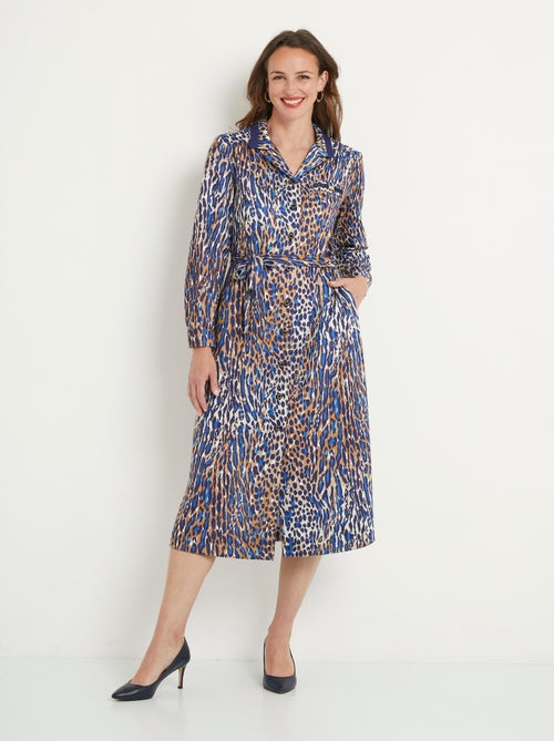 Vestido blusón midi con estampado de leopardo - Afibel - Kiabi