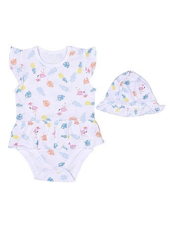 Vestido body y gorro de algodón orgánico para bebé, colección tropi - Kitikate