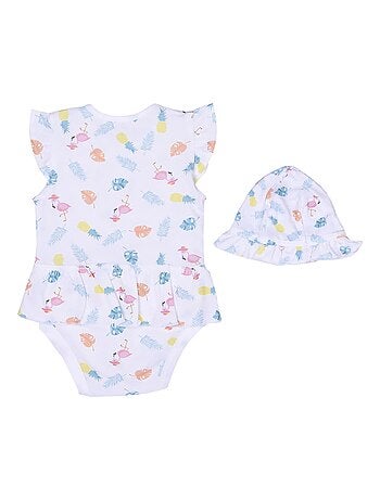 Vestido body y gorro de algodón orgánico para bebé, colección tropi - Kitikate