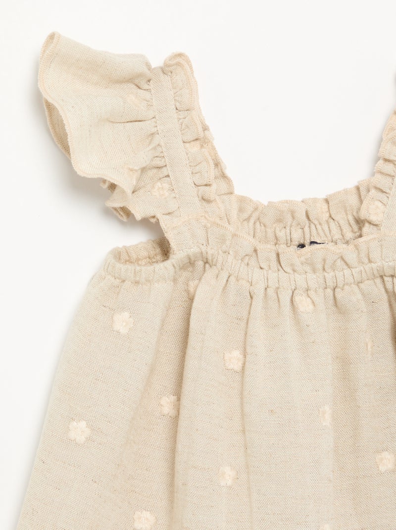 Vestido bordado sin mangas de algodón Beige - Kiabi