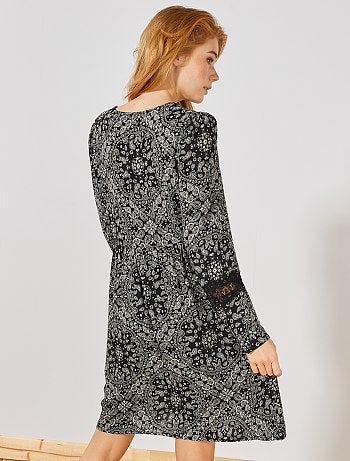 Vestido cachemira con mangas de encaje - Kiabi