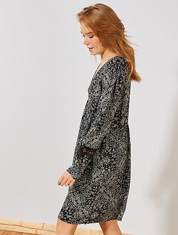 Vestido cachemira con mangas de encaje - Kiabi