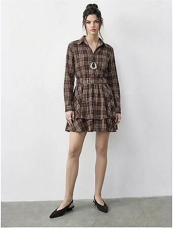 Vestido camisero a cuadros con cinturón lucci
