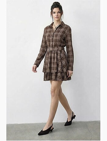 Vestido camisero a cuadros con cinturón lucci