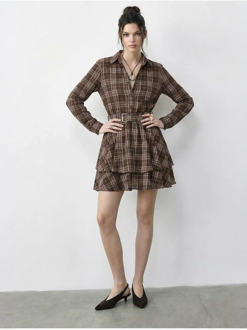 Vestido camisero a cuadros con cinturón lucci - Kiabi Vestido camisero a cuadros con cinturón lucci - Kiabi