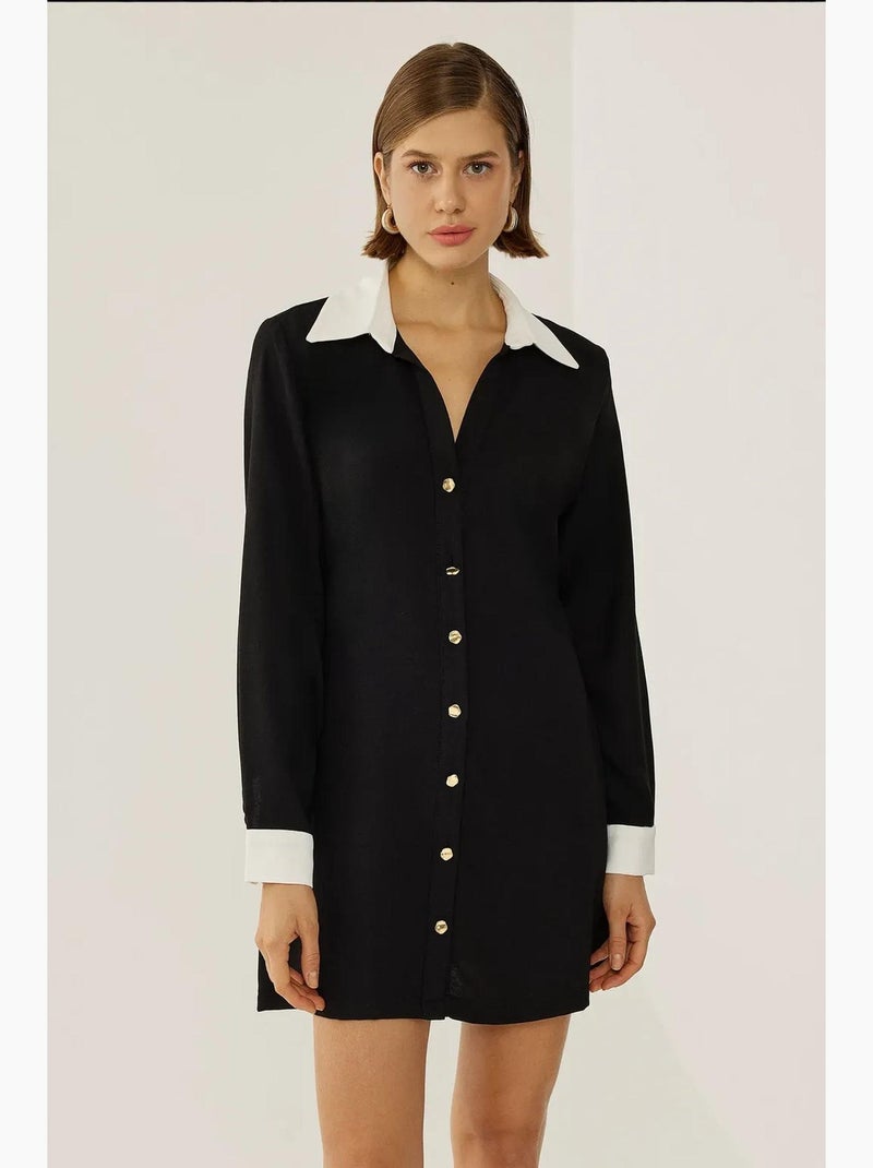 Vestido camisero abotonado hiccup Negro - Kiabi