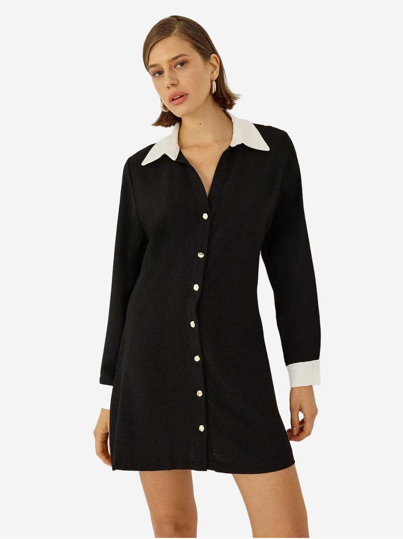 Vestido camisero abotonado Negro - Kiabi