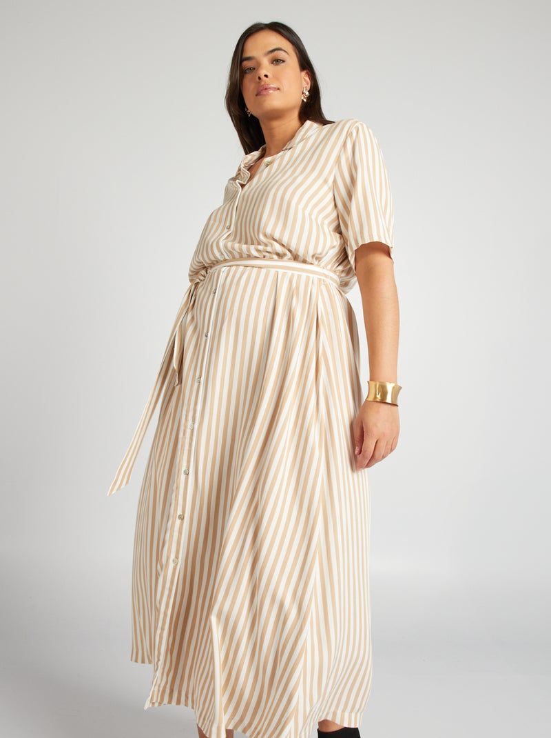 Vestido camisero con cinturón BEIGE - Kiabi
