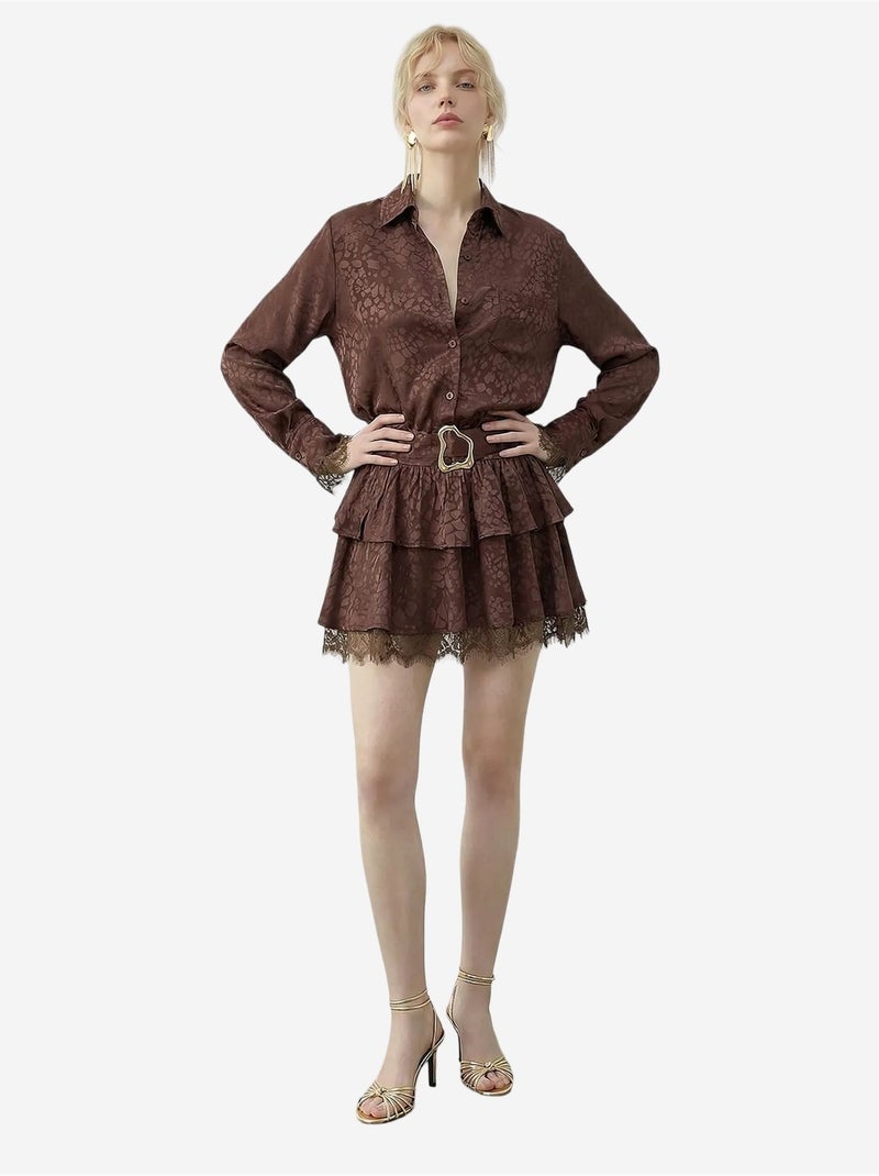 Vestido camisero con estampado de leopardo y cinturón de lucci Marrón chocolate - Kiabi