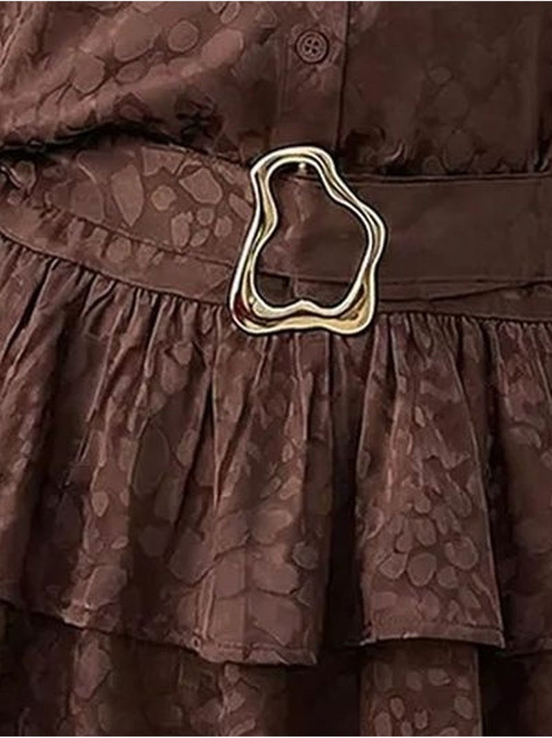 Vestido camisero con estampado de leopardo y cinturón de lucci Marrón chocolate - Kiabi