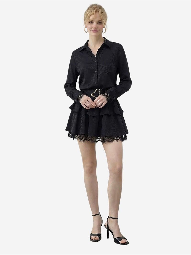 Vestido camisero con estampado de leopardo y cinturón de lucci Negro - Kiabi