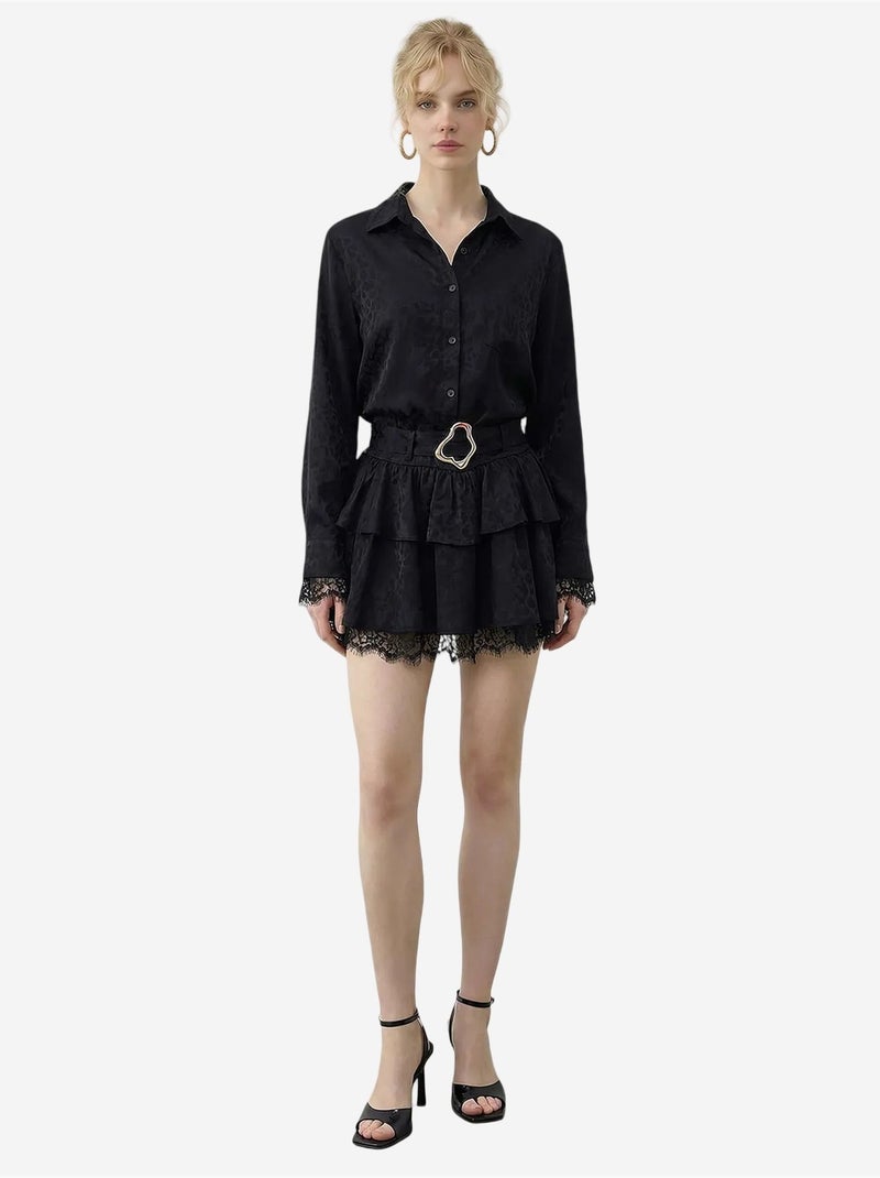 Vestido camisero con estampado de leopardo y cinturón de lucci Negro - Kiabi