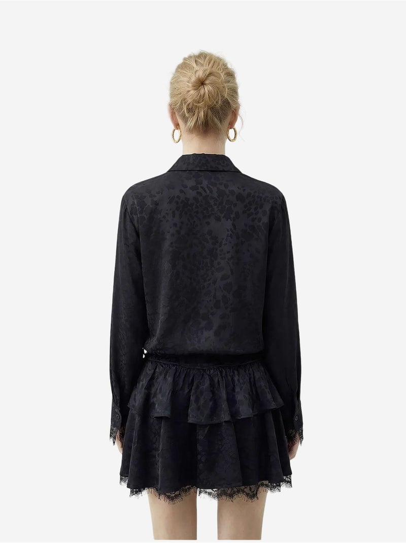 Vestido camisero con estampado de leopardo y cinturón de lucci Negro - Kiabi