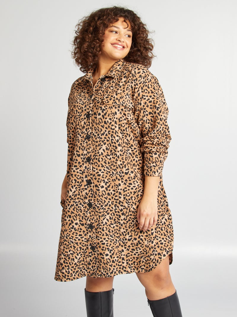 Vestido camisero con motivo de leopardo MARRON Tallas grandes