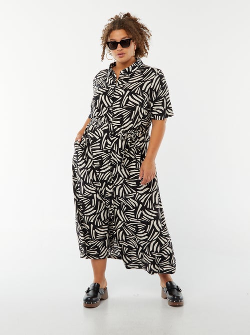 Vestido camisero corte ancho con motivo y manga corta - Kiabi