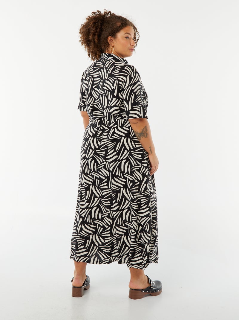 Vestido camisero corte ancho con motivo y manga corta NEGRO - Kiabi