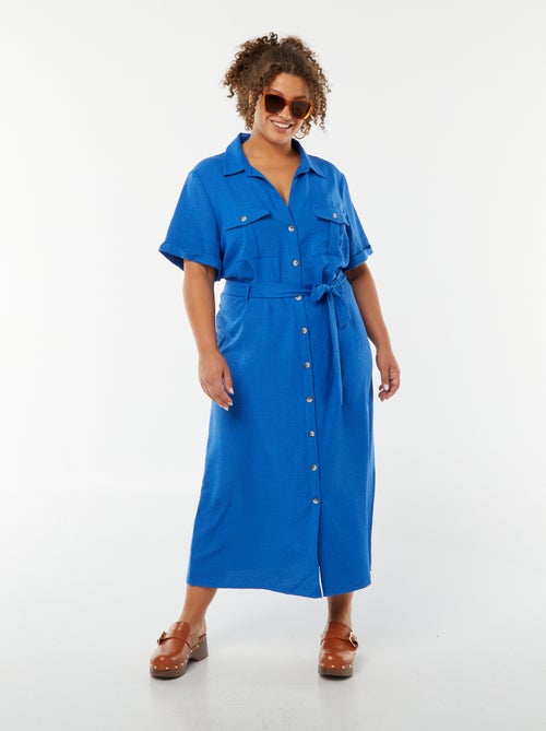 Vestido camisero corte midi de manga corta con cinturón - Kiabi