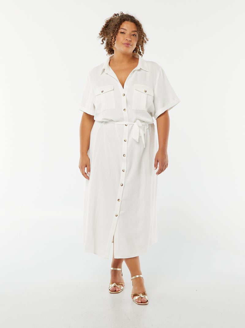 Vestido camisero corte midi de manga corta con cinturón blanco - Kiabi