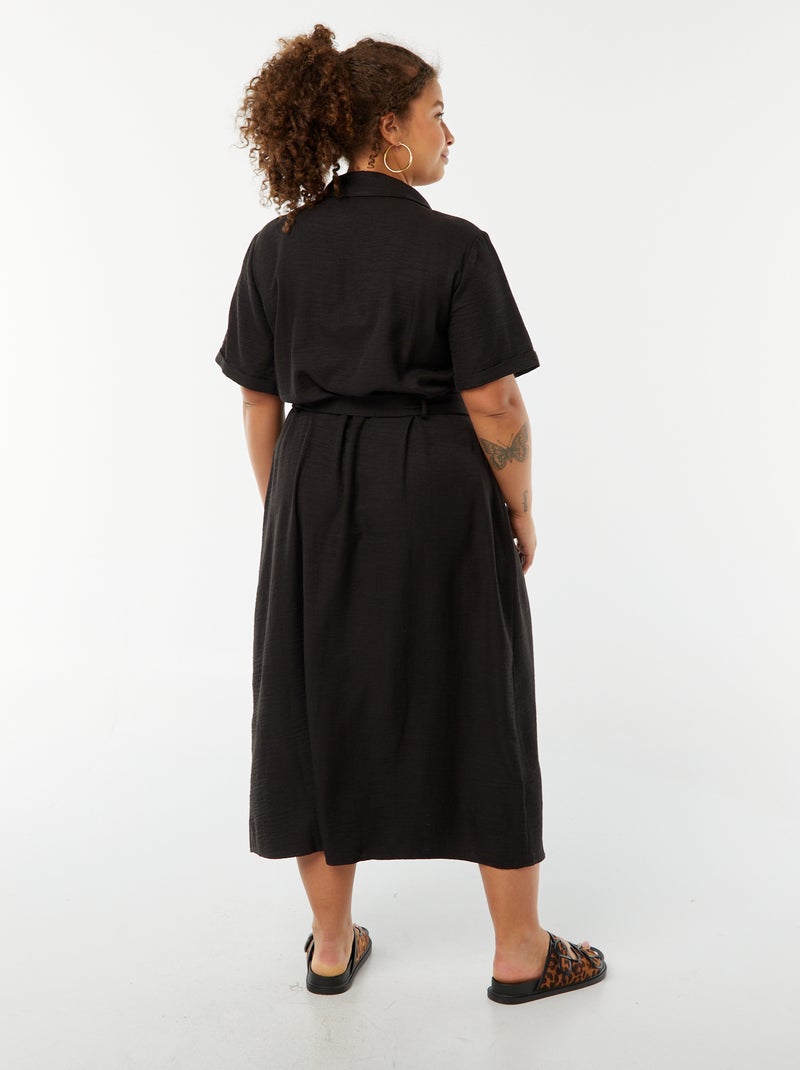 Vestido camisero corte midi de manga corta con cinturón negro - Kiabi